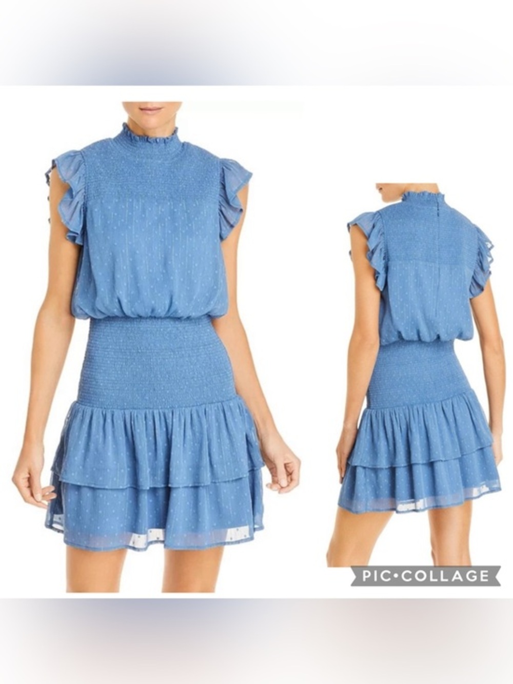 Aqua Ruffle Short Sleeve Smocked Mini Dress size L